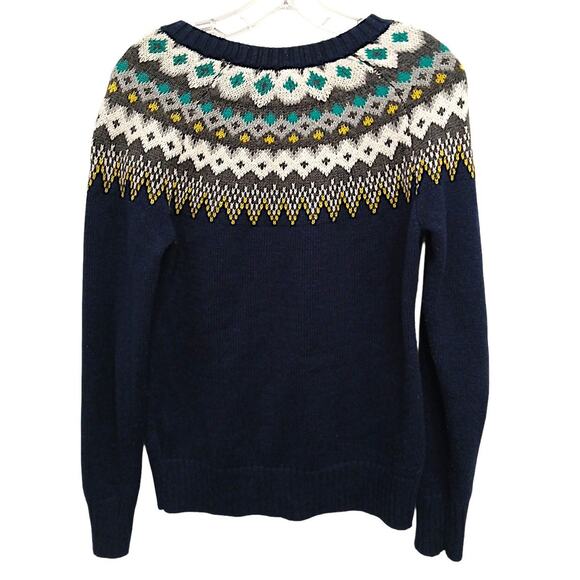 Vintage Old Navy Fair Isle Nordic Sweater Pullover XS Navy Blue Boho Ski Lodge - Picture 5 of 13